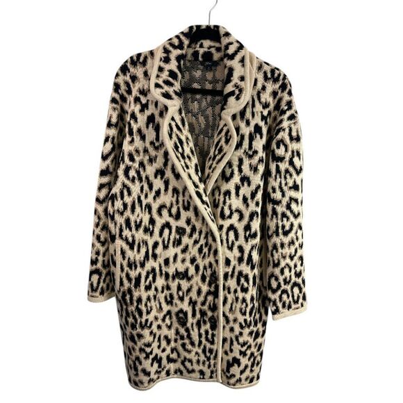 J.Crew Leopard Print Double-Breasted Sweater Coat Women’s Wool Blend Knit Jacket - Picture 2 of 14